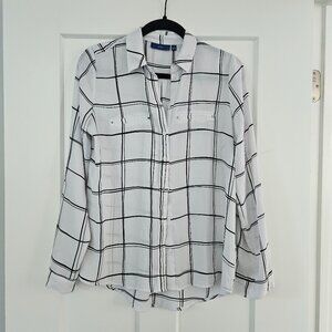 Apt 9 Women's Chiffon Button Up 3/4 Sleeve, Black & White (size small)